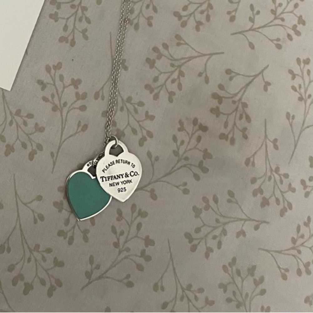 Tiffany and co Enamel Blue Double Hearts Necklace